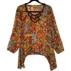 Wrangler Womens Western Tunic Sz M Aymmetrical Colorful Lace Indie Boho Cowgirl‎